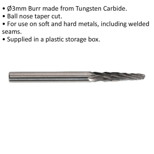 Loops 3 PACK - 3mm Micro Carbide Burr Ball Nose Tapered Bits - Rotary Flash Removing 1