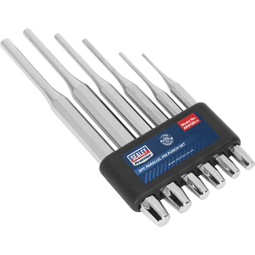 Loops 6 Piece Premium Parallel Pin Punch Set - Hardened & Tempered - Polished Chrome