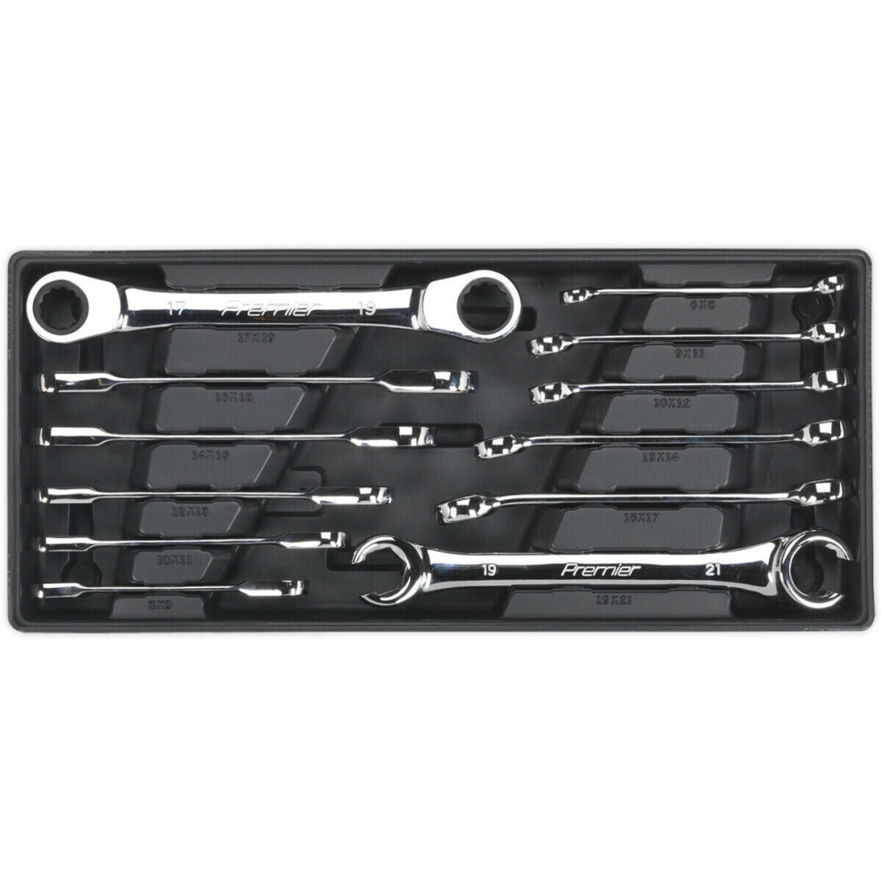 Loops 12 Piece Premium Flare Nut & Ratchet Ring Spanner Set With Modular Tool Tray