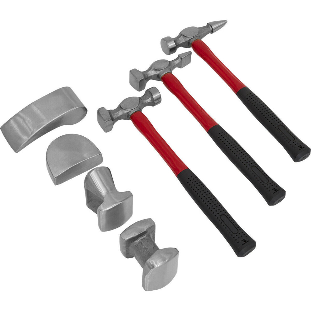 7 Piece Drop Forged Panel Beating Set - Fibreglass Shafts - Rubber Grips