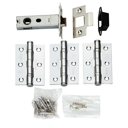 Loops Hinge & Latch Pack 76mm Bolt Through Tubular Latch 3*3 Inch BB Hinge Chrome 1