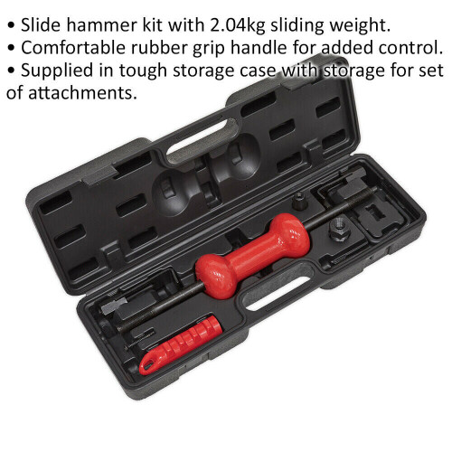 Loops 9 Piece 2kg Slide Hammer Kit - Rubber Grip Handle - Tough Storage Case 1