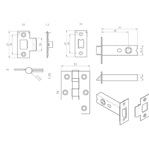 Loops Hinge & Latch Pack 76mm Bolt Through Tubular Latch 3*3 Inch BB Hinge Chrome 2