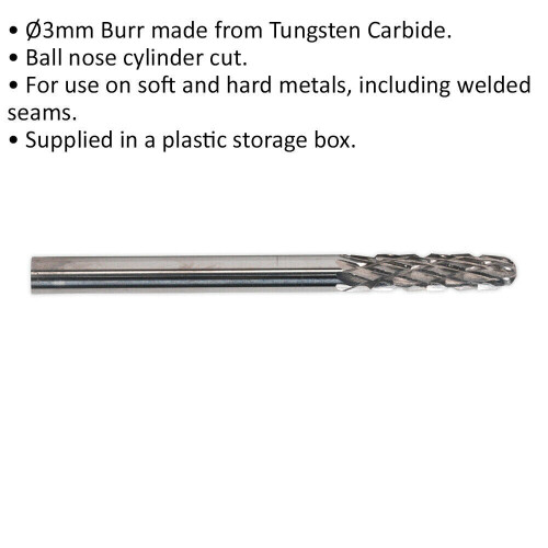 Loops 3 PACK - 3mm Micro Carbide Burr Ball Nose Cylinder Bits - Rotary Flash Removing 1