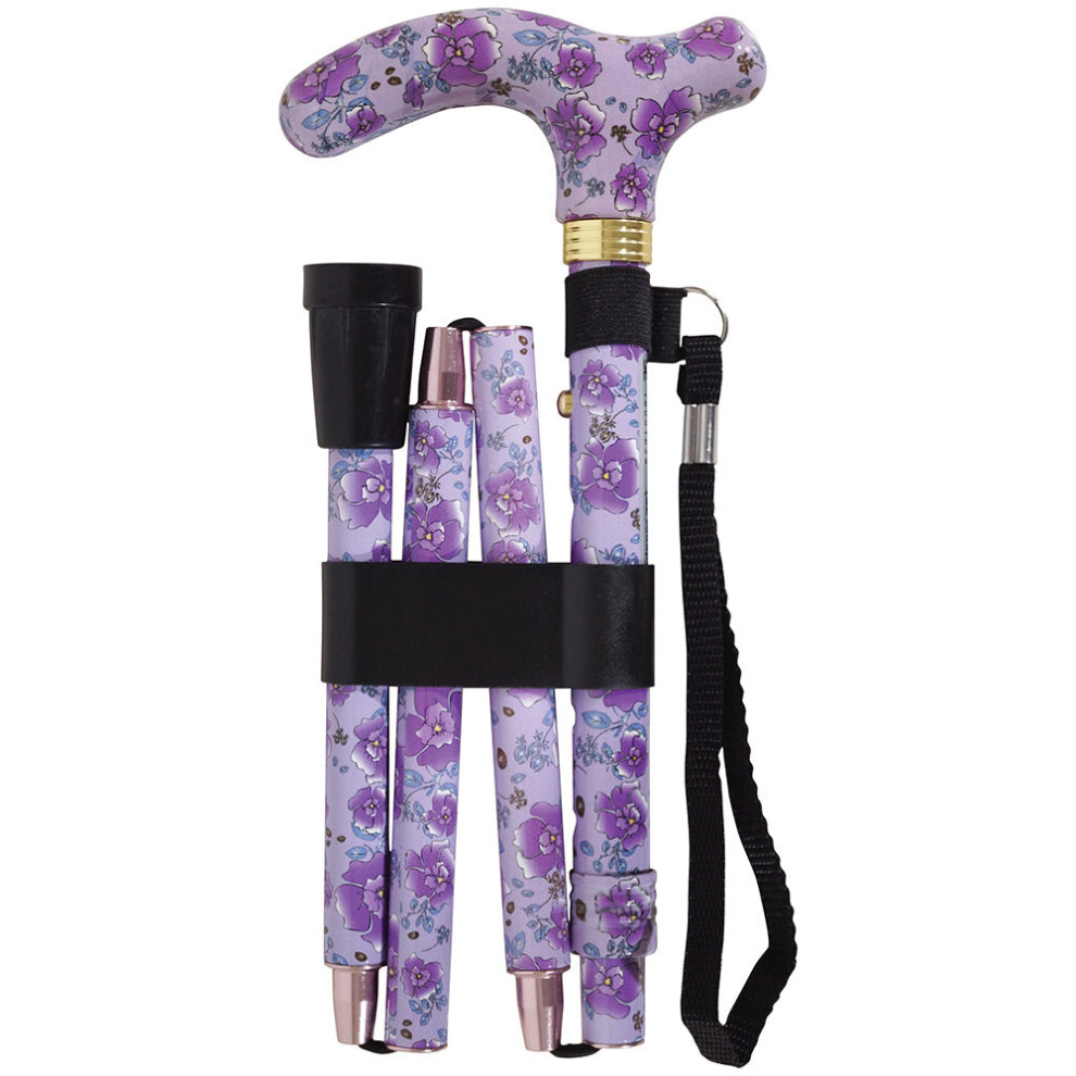 Deluxe Ambidextrous Foldable Walking Cane - 5 Height Settings - Purple Blossom