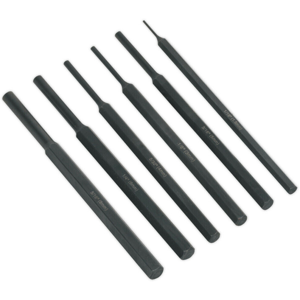 6 Piece Parallel Pin Punch Set - Hardened & Tempered - Corrosion Resistant 5056581905062