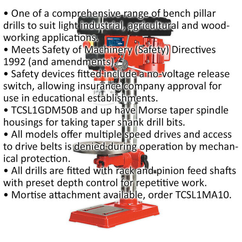 Loops 16-Speed Bench Pillar Drill - 650W Motor - 1070mm Height - Safety Release Switch 1