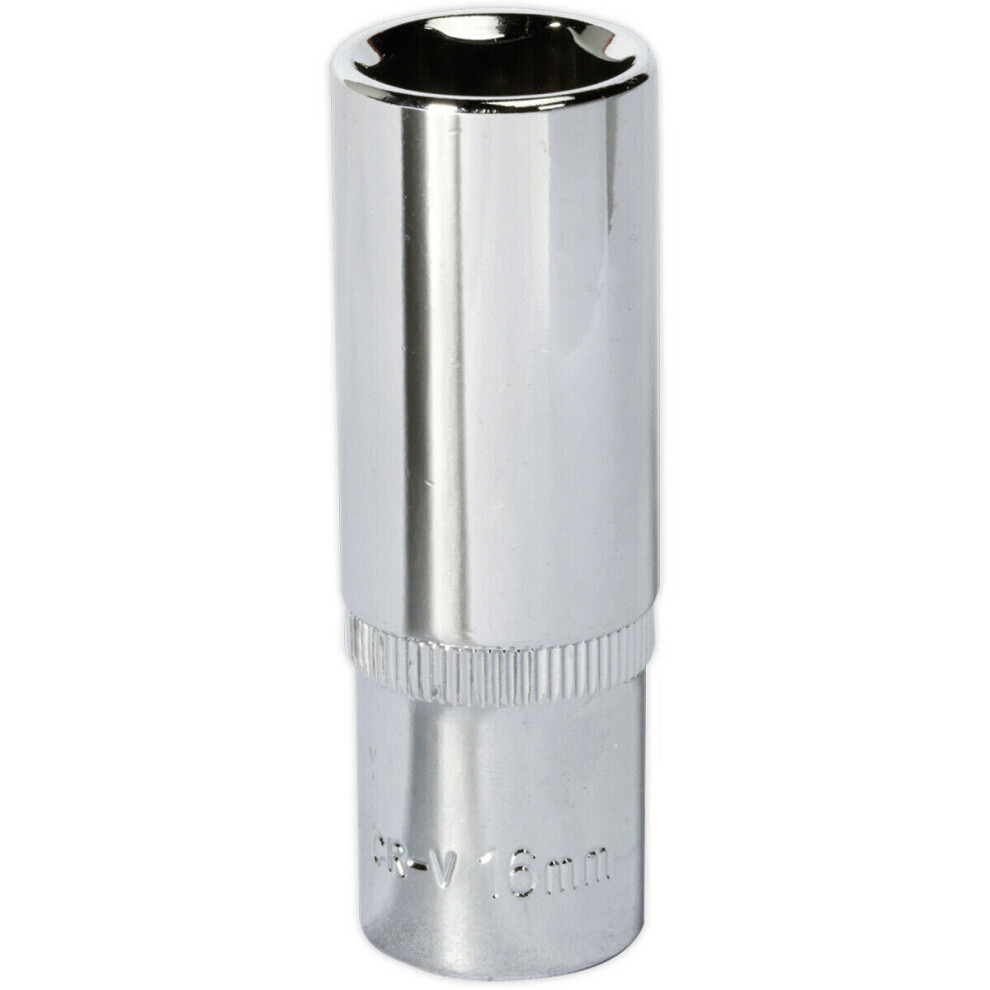 16Mm Forged Steel Deep Drive Socket - 3/8" Square Drive Polished Chrome Vanadium 5056581923240