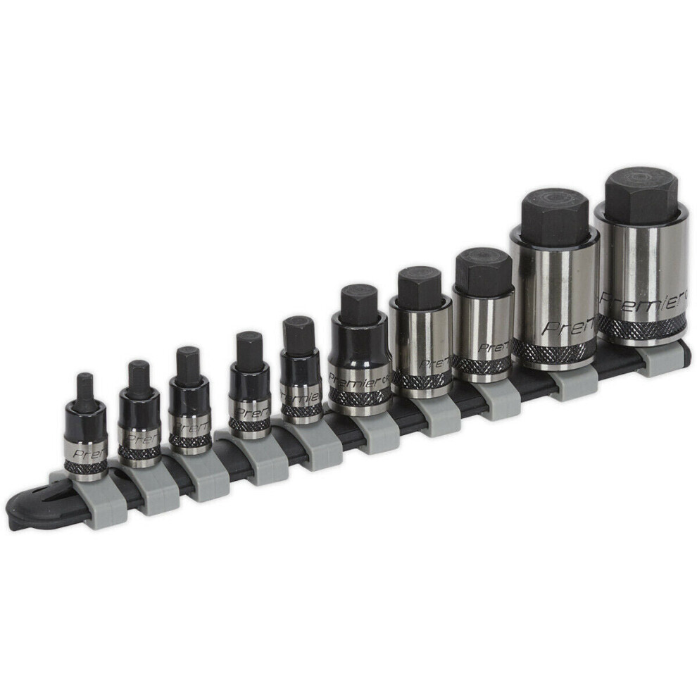Loops 10Pc Stubby Hex Socket Bit Set - 1/4" 3/8" & 1/2" Square Drive Short Shaft Allen