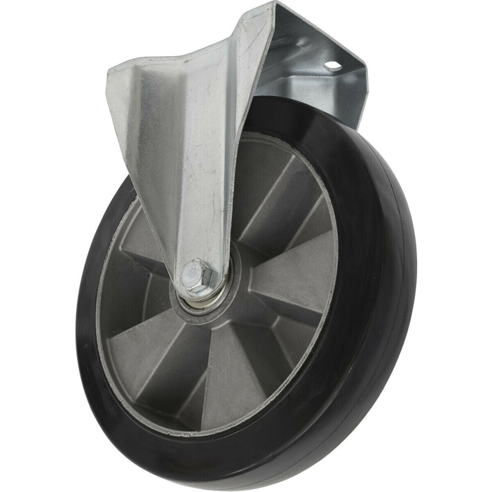 125mm Heavy Duty Fixed Castor Wheel - 50mm Tread - Rubber with Aluminium Core