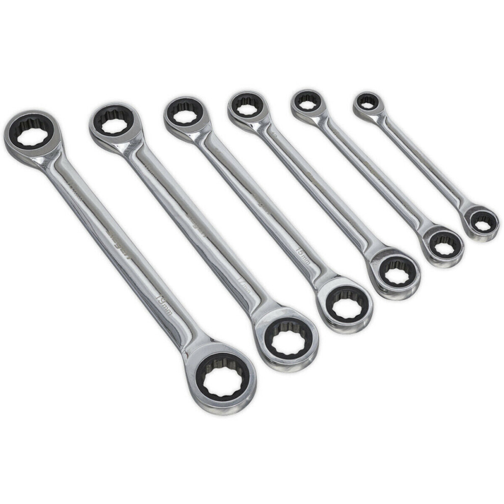 6Pc Double Ended Ratchet Ring Spanner / Socket Set - 12 Point Moving Metric Ring 5056581904232