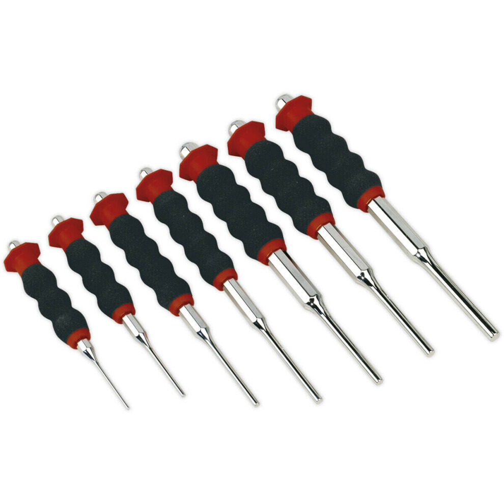 7 Piece Sheathed Parallel Pin Punch Set - Contoured Foam Grip - Chromoly Steel 5056524254868