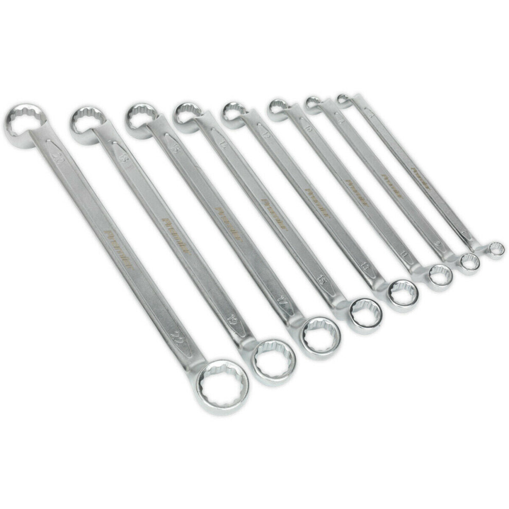 8pc Slim Handled DEEP OFFSET Ring Spanner Set - 12 Point Metric Double Ended