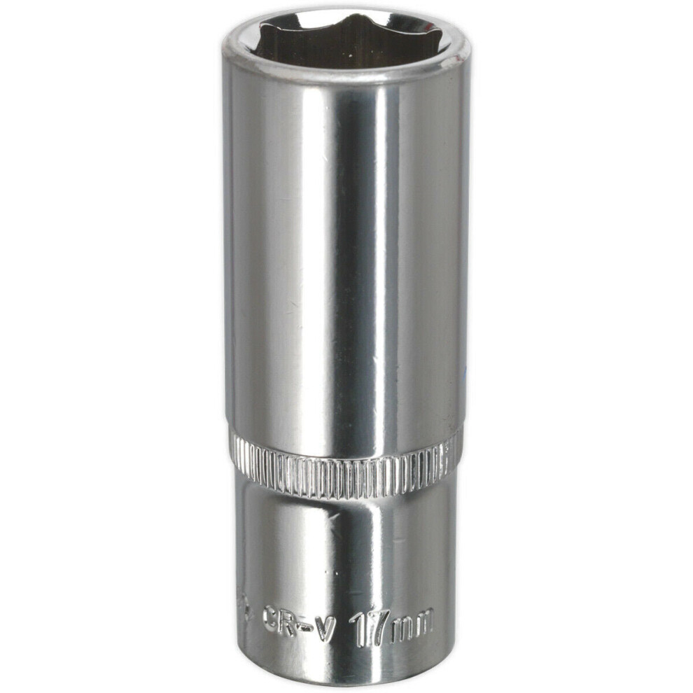 17mm Forged Steel DEEP Drive Socket - 3/8" Square Drive Polished Chrome Vanadium