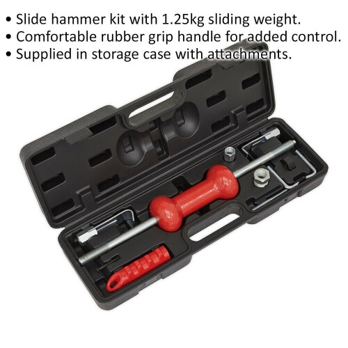 Loops 9 Piece 1.25kg Slide Hammer Kit - Rubber Grip Handle - Tough Storage Case 1