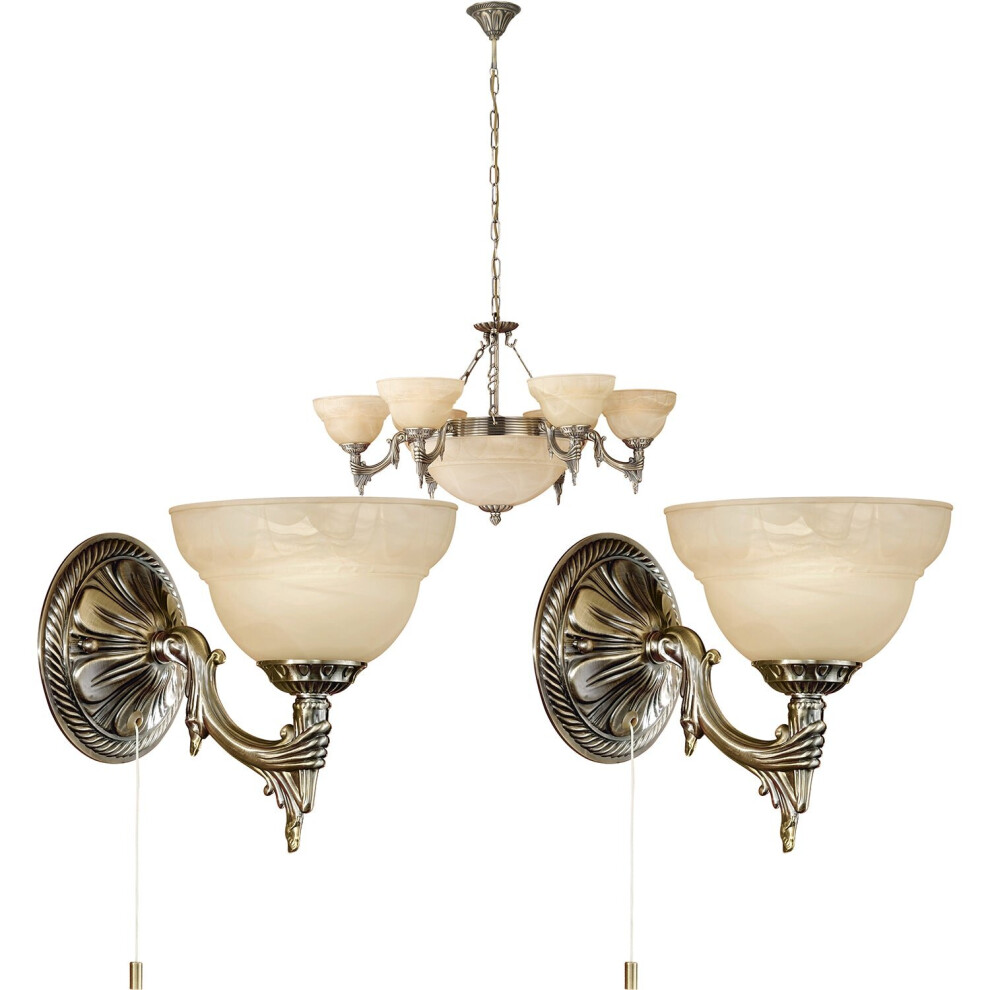 Ceiling Pendant and 2x Matching Wall Lights Bronze Satin Glass Multi Chandelier-image-OPC-P8WKVSX-NEW