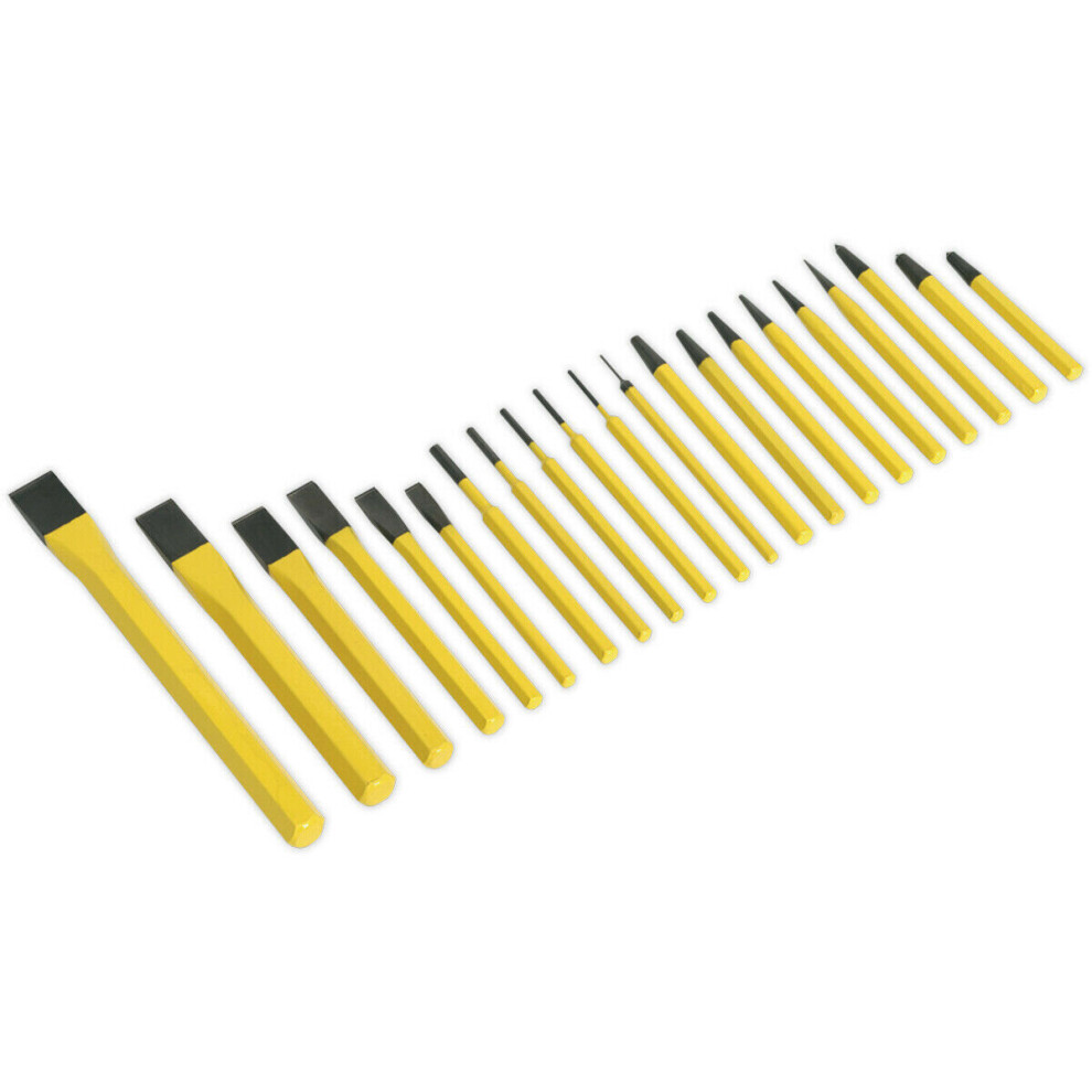 21 Piece Punch & Cold Chisel Set - Hardened & Tempered - Chromed Steel 5056581905086