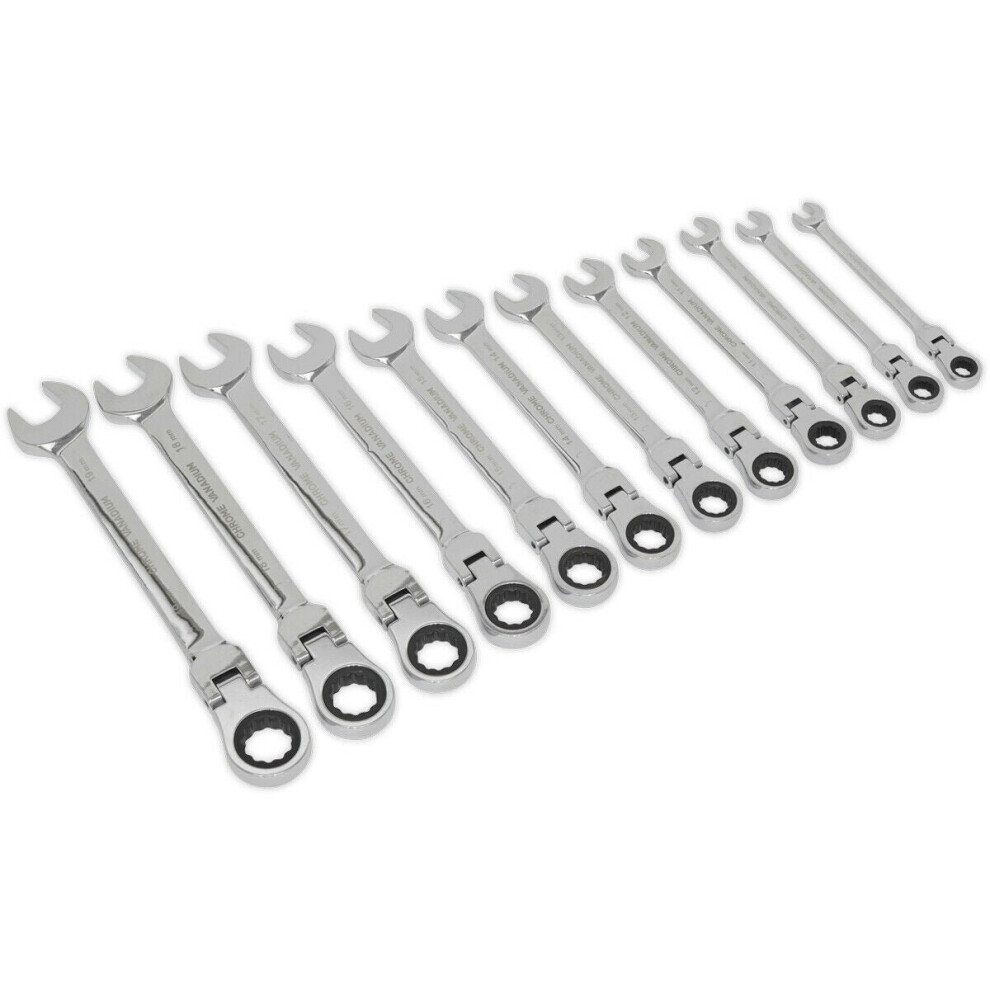 12Pc Flexible Head Ratchet Combination Spanner Set - 12 Point Moving Metric Ring 5056581904225