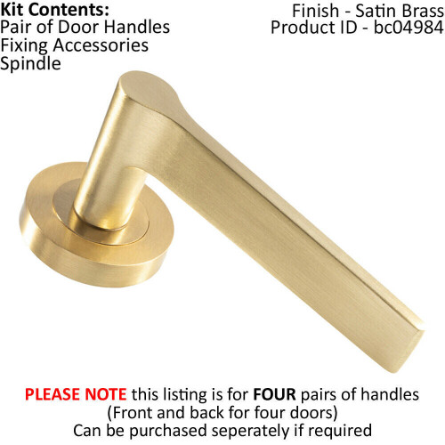 Loops 4x PAIR Straight Rounded Handle on Round Rose Concealed Fix Satin Brass 1