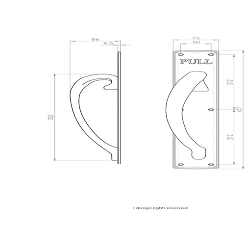 Loops 2x Curved Left Handed Door Pull Handle Engraved with 'Pull' Polished Brass 2