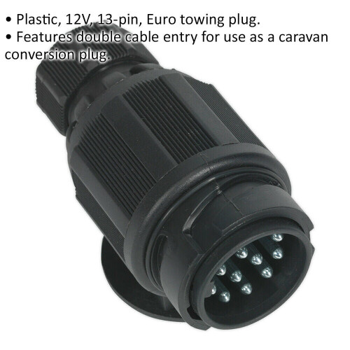 Loops 12V Plastic 3-Pin Euro Towing Plug - Twin Outlet Converter - Protective End Cap 1