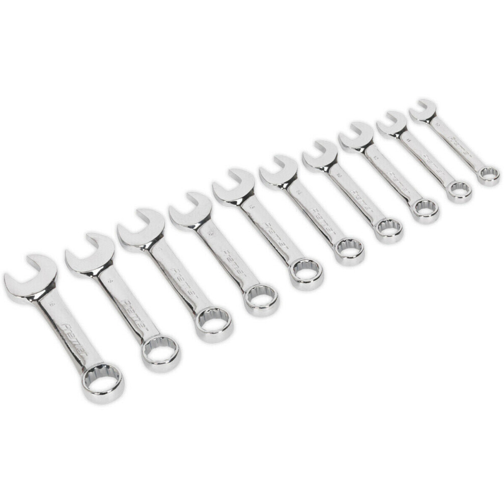 10Pc Stubby Combination Spanner Set - 10Mm To 19Mm - 12 Point Short Handled Ring 5056524248898