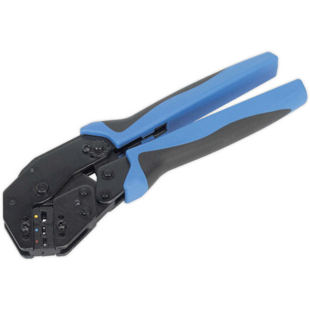 Angled Head Ratchet Crimping Tool - Insulated Terminals - Comfort Grip Handles