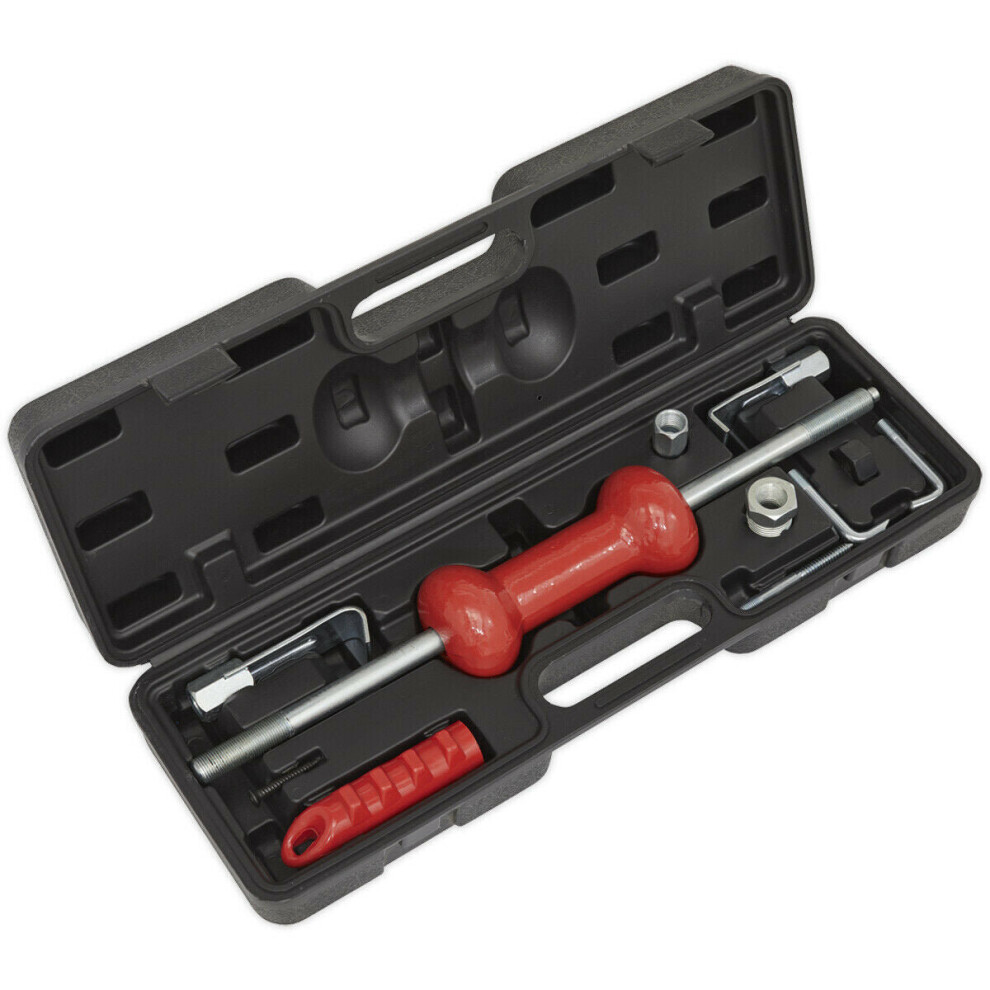 9 Piece 1.25kg Slide Hammer Kit - Rubber Grip Handle - Tough Storage Case