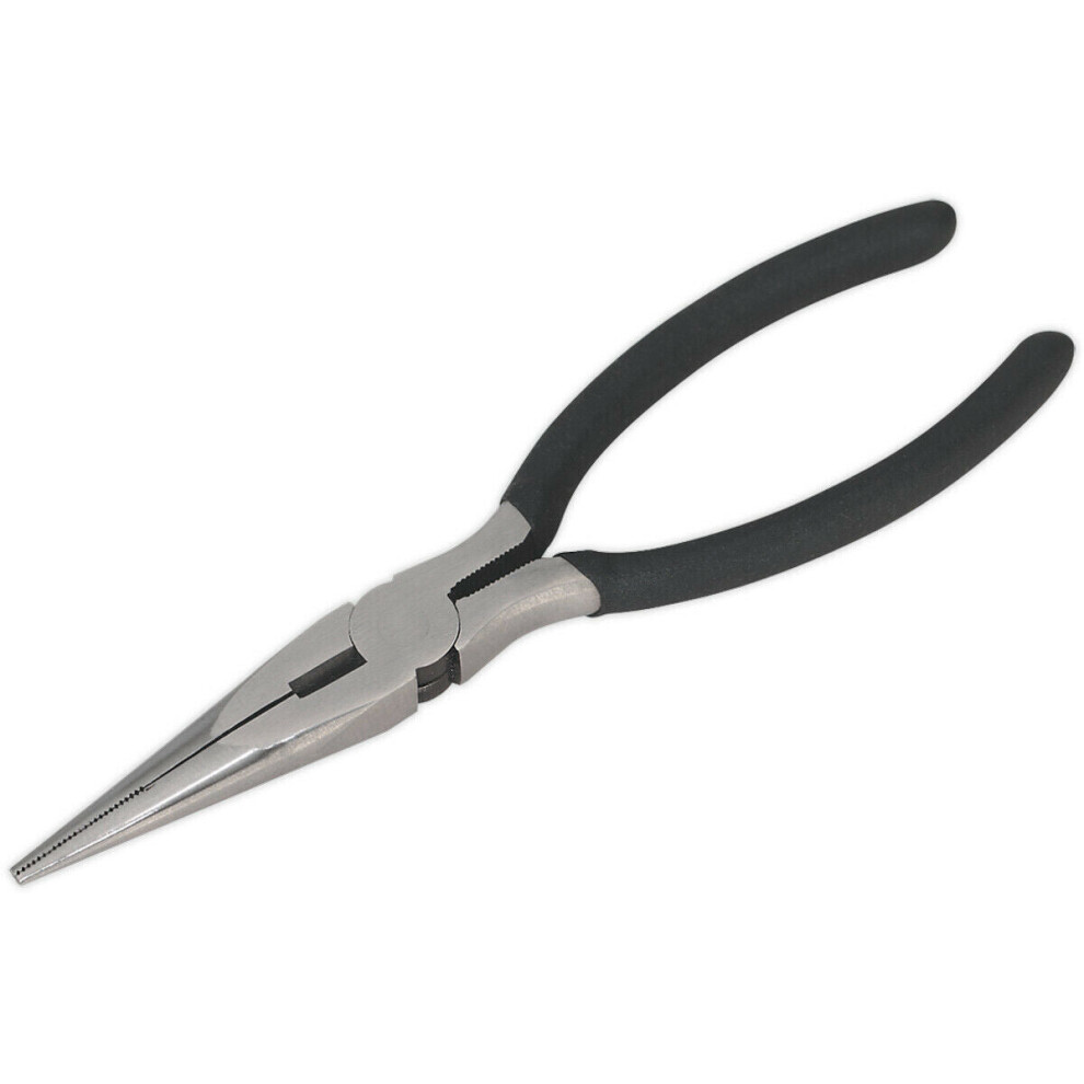 200mm Long Nose Pliers - Drop Forged Steel - 40mm Jaw Capacity -  Foam Grip