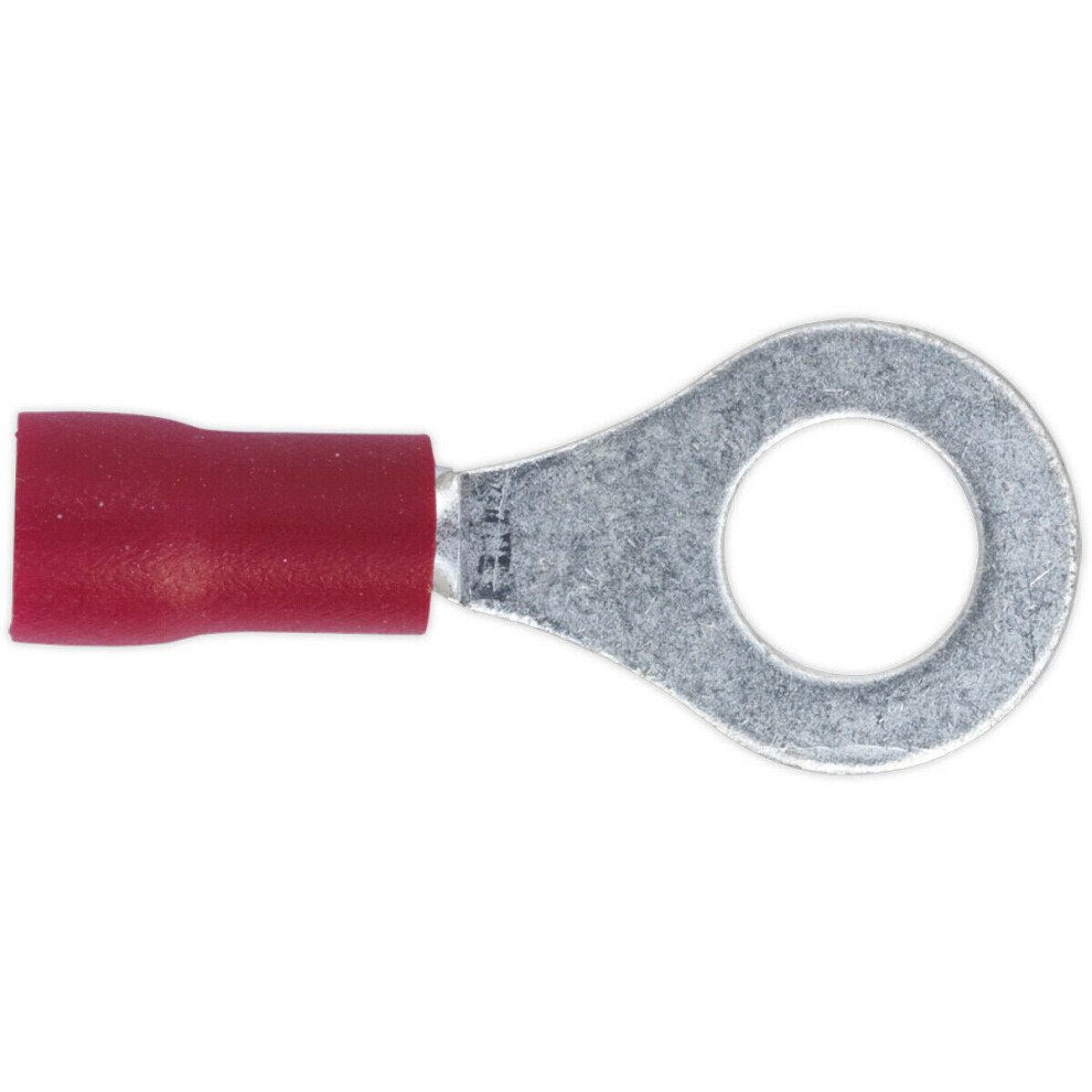 Loops 100 Pack Easy-Entry Ring Terminal - 6.4Mm Diameter - 22 To 18 Awg Cable - Red