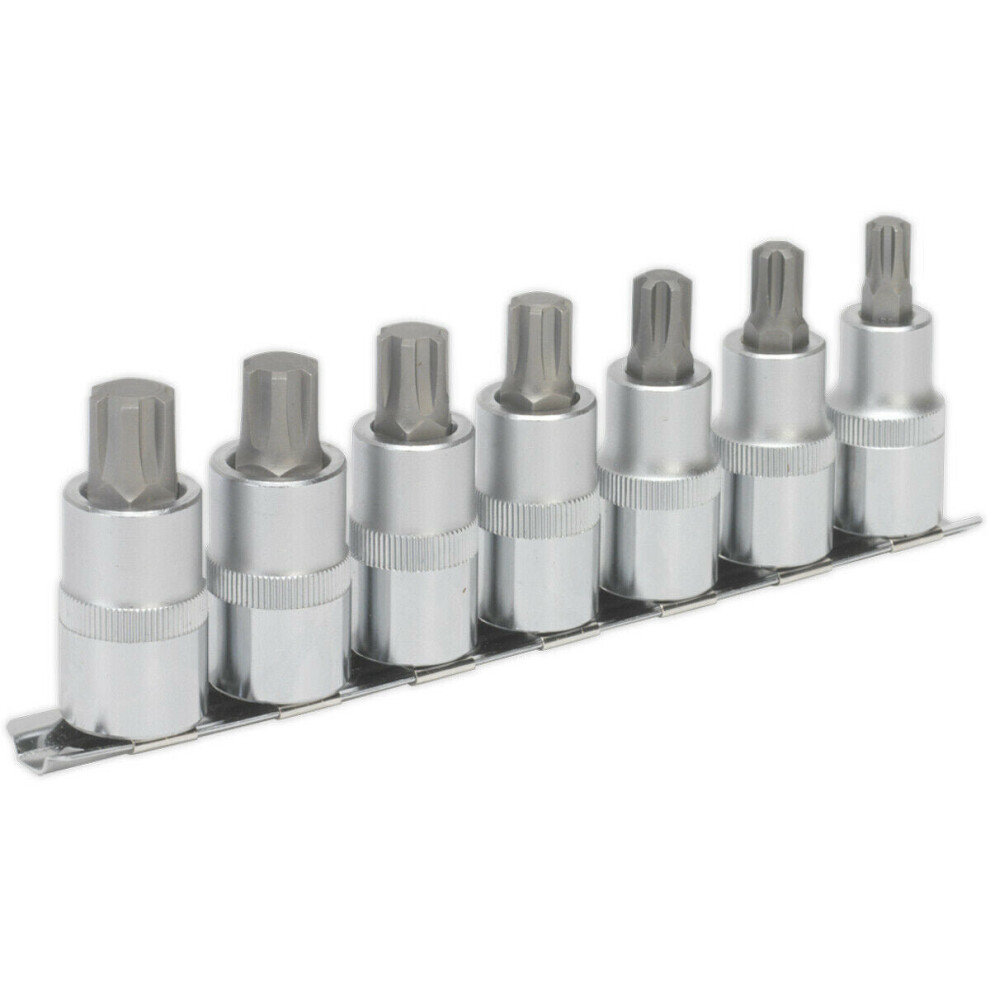 7Pc Ribe Star Socket Bit Set - 1/2" Square Drive - 55Mm Long S2 Steel Shafts