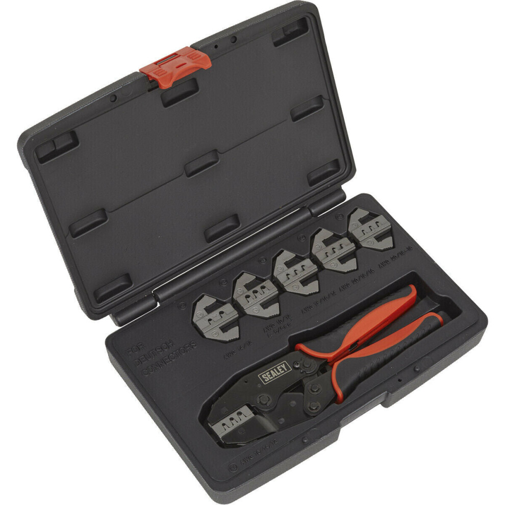 Loops 7 Piece Deutsch Connector Plier Set - Adjustable Ratchet Mechanism - Crimping