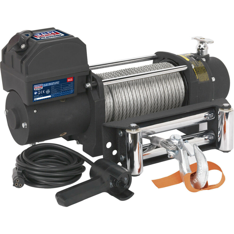 12V Self-Recovery Winch - 4300kg Line Pull - 1.96kW DC Wound Motor - IP67 Rated