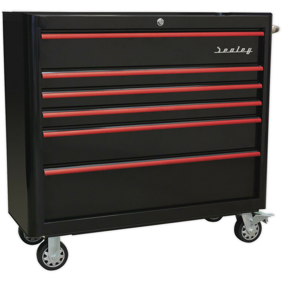 1100 x 460 x 1040mm 6 Drawer RETRO BLACK Portable Tool Chest Lock Mobile Storage