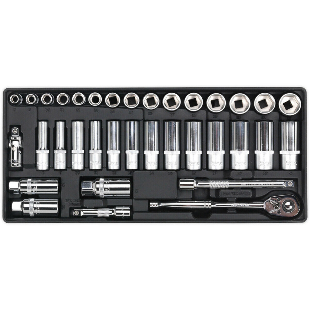 35 Pc PREMIUM 3/8" Square Drive Socket Set with Modular Tool Tray - Tool Storage