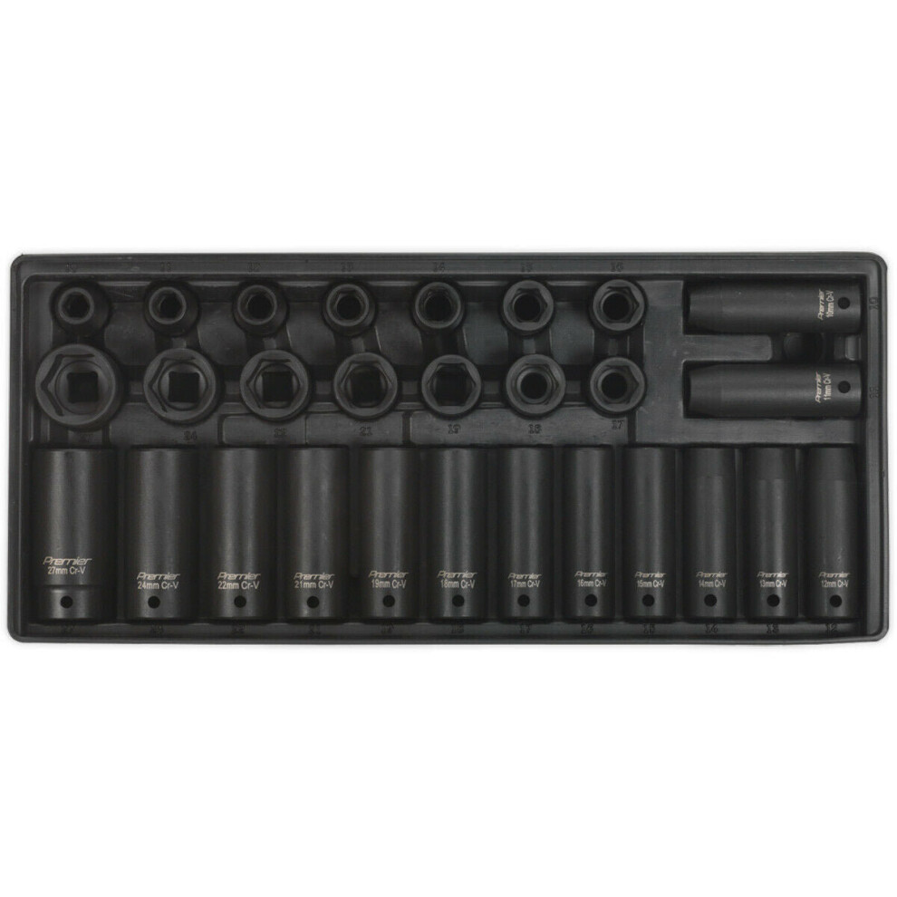 Loops 28 Piece Premium 1/2" Sq Drive Impact Socket Set With Modular Tool Tray