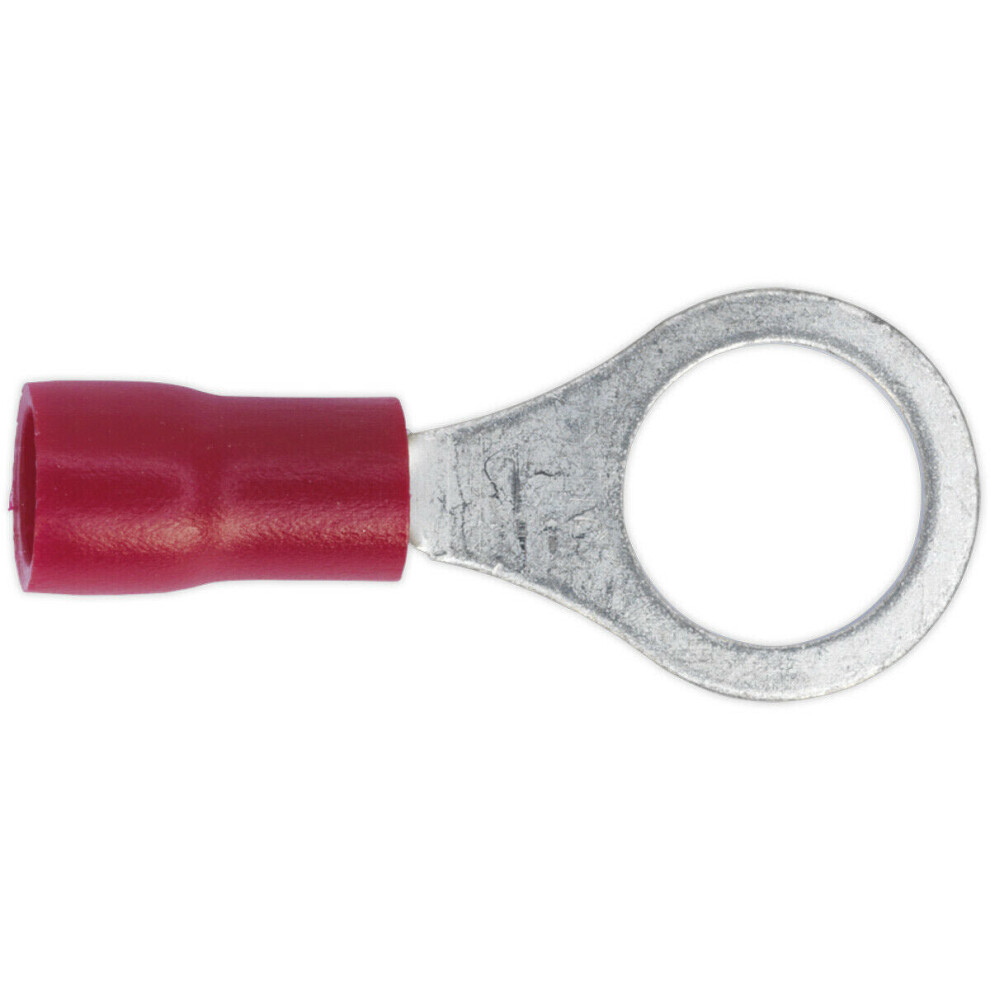 Loops 100 Pack Easy-Entry Ring Terminal - 8.4Mm Diameter - 22 To 18 Awg Cable - Red