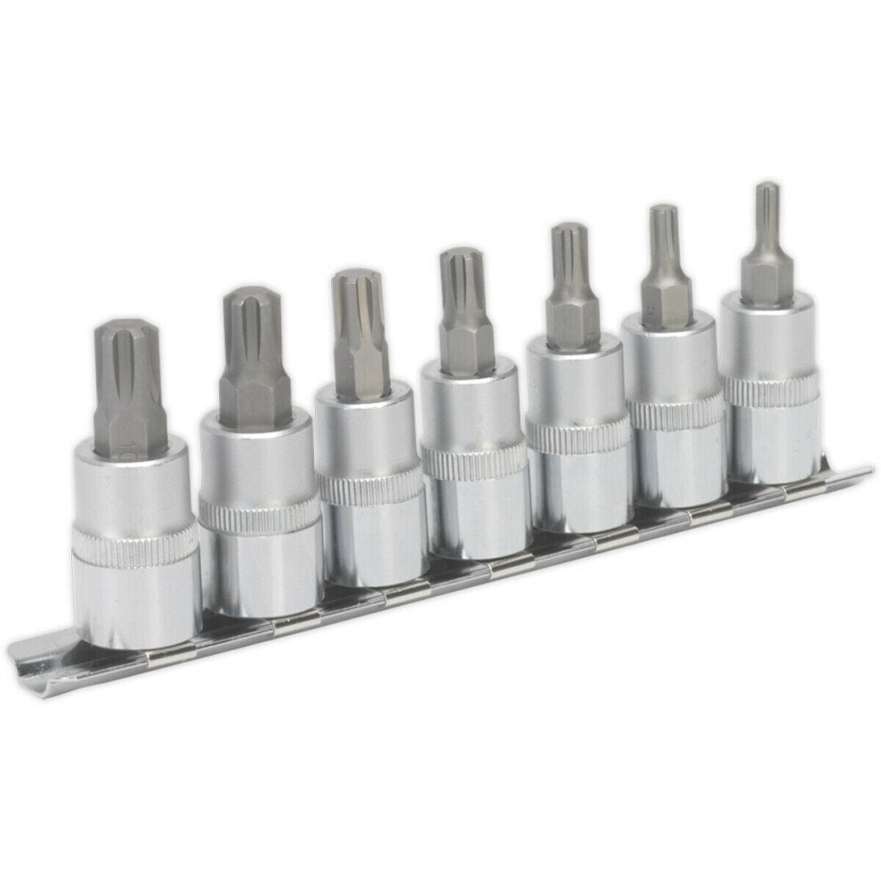 Loops 7Pc Ribe Star Socket Bit Set - 3/8" Square Drive - 50Mm Long S2 Steel Shafts