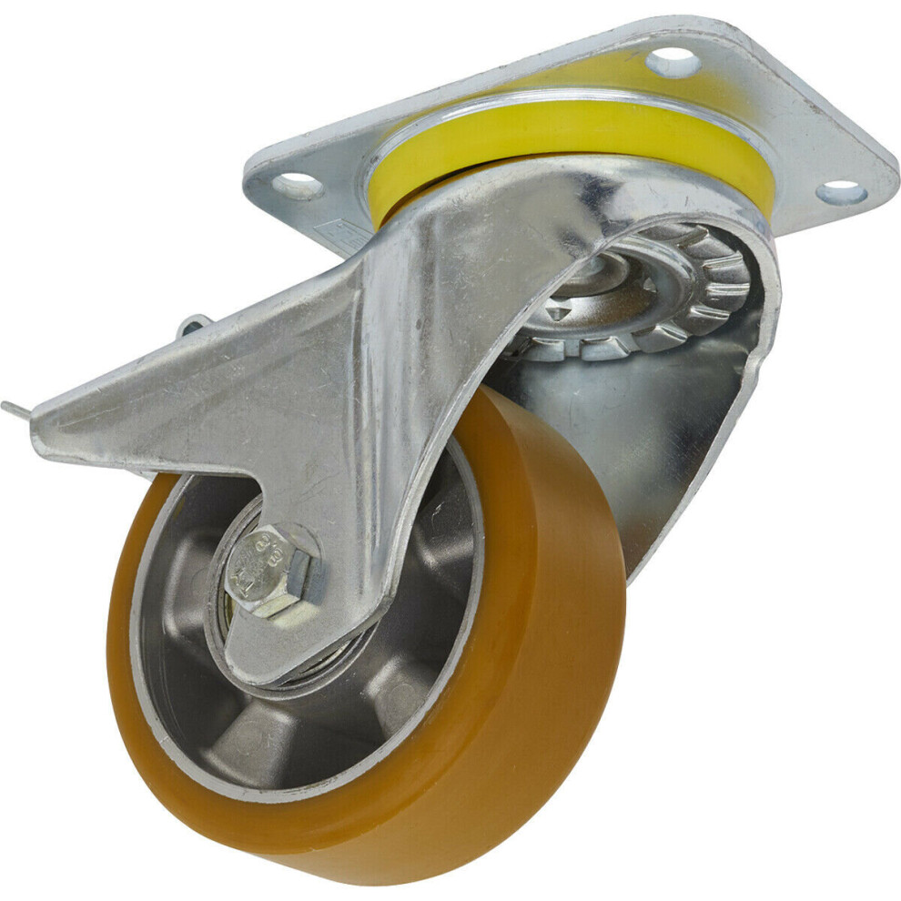 125Mm Swivel Plate Castor Wheel - 50Mm Tread - Aluminium & Pu - Total Lock Brake 5056581915337