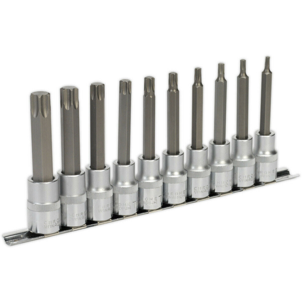 10pc TRX Star Socket Bit Set 1/2" Square Drive - T20 to T70 - 100mm Long Shaft