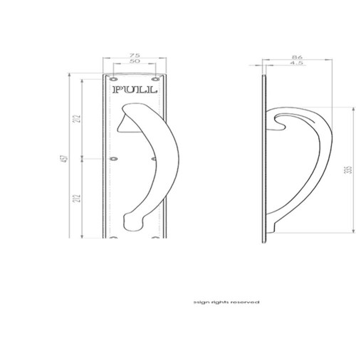 Loops 4x Curved Right Handed Door Pull Handle Engraved with 'Pull' Polished Brass 2
