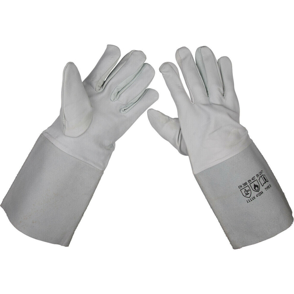 Loops Pair Tig Welding Gauntlets - Goat Skin Leather, 330Mm Length, 160Mm Cow Leather Cuff - Bs En 388 & Bs En 12477:2001 - Ys09603