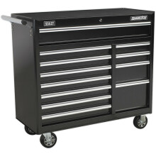 1050 x 465 x 1050mm 12 Drawer BLACK Portable Tool Chest Locking Mobile Storage