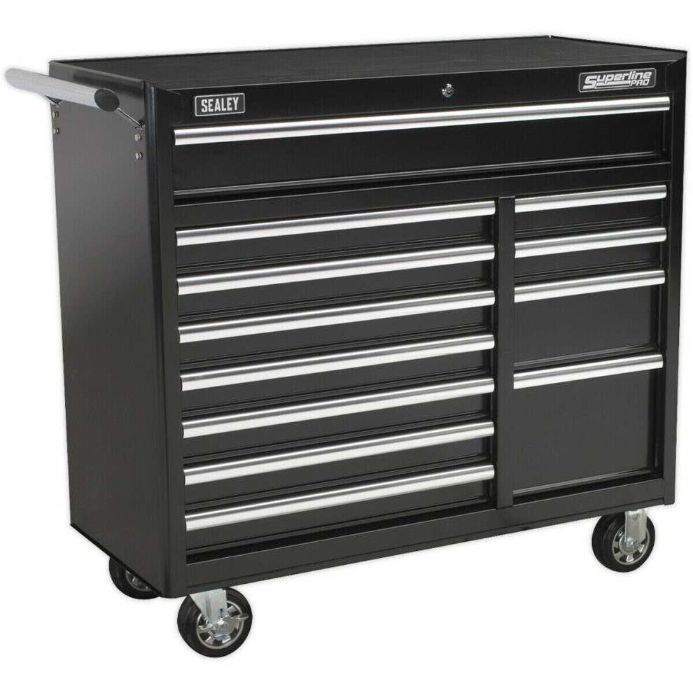 1050 x 465 x 1050mm 12 Drawer BLACK Portable Tool Chest Locking Mobile Storage