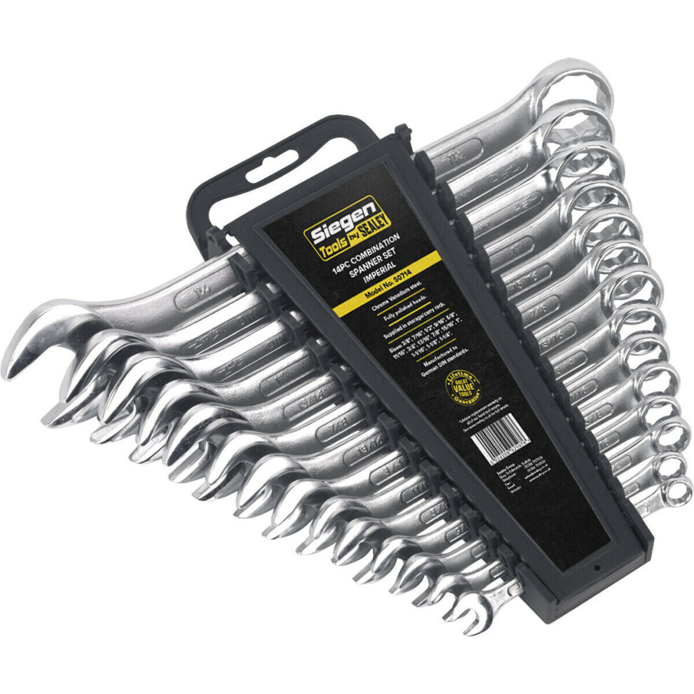 14pc Slim Handled Combination Spanner Set - 12 Point Imperial Ring Open End Head