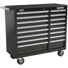 1050 x 465 x 1005mm 16 Drawer BLACK Portable Tool Chest Locking Mobile Storage