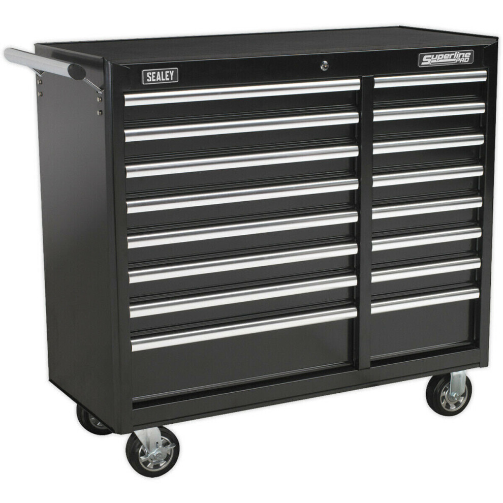 1050 x 465 x 1005mm 16 Drawer BLACK Portable Tool Chest Locking Mobile Storage