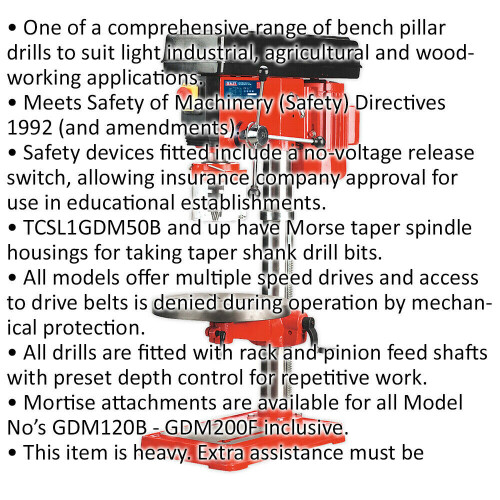 Loops 16-Speed Bench Pillar Drill - 750W Motor - 1085mm Height - Safety Release Switch 1