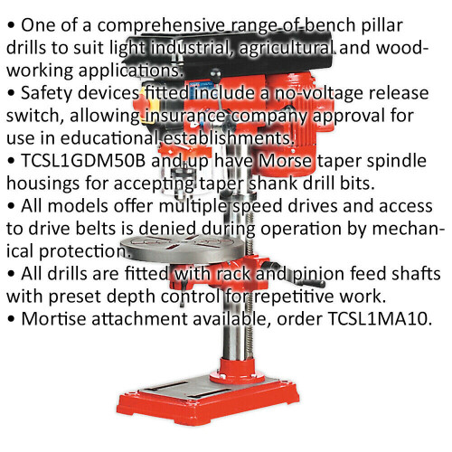 Loops 5-Speed Bench Pillar Drill - 370W Motor - 750mm Height - Safety Release Switch 1