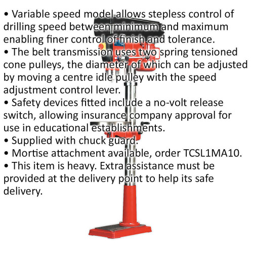 Loops Variable Speed Floor Standing Pillar Drill - 650W Motor - 1630mm Height - 230V 1